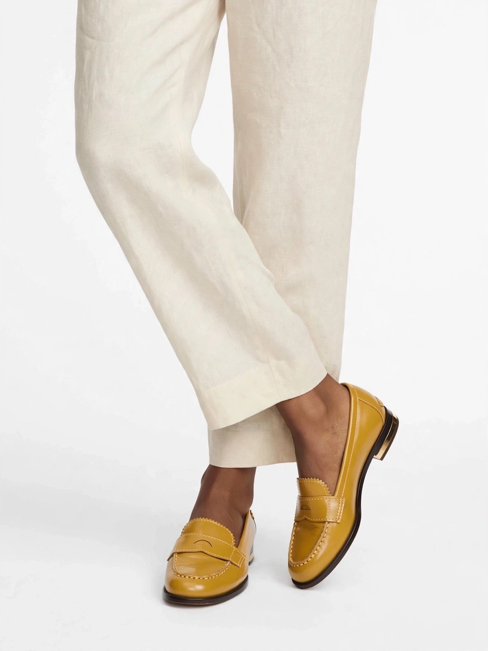 Tory Burch Glossy Mustard Yellow Penny Loafers